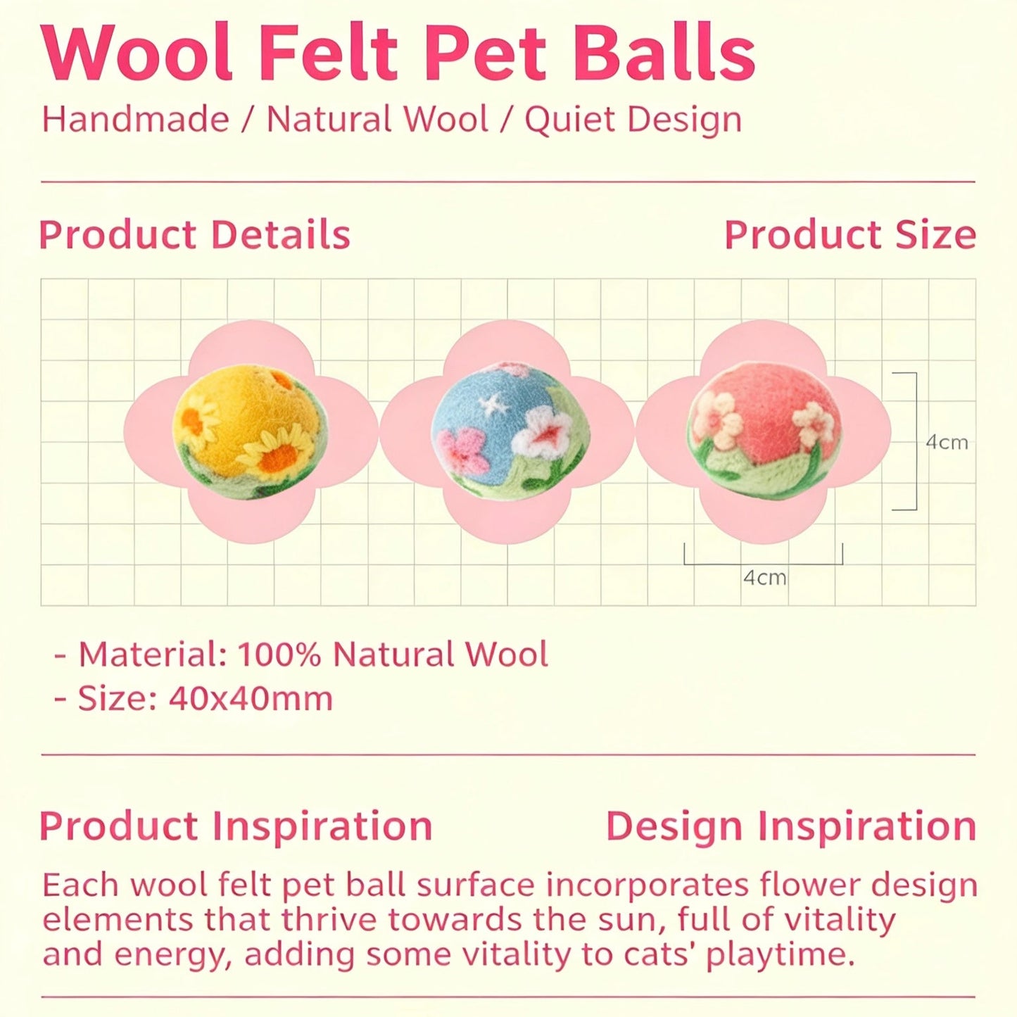 3-Pack 100% Wool Pets Felt Balls Needle Felting Dryer Balls